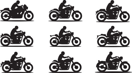 Naklejka premium Silhouettes of People Riding Motorcycles in Black and White rider