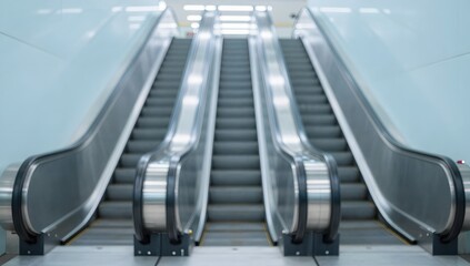 Obraz premium Pair of escalators in an indoors space providing automatic staircase for transportation