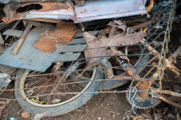 Pile of Rusty Scrap Metal and Old Bicycle Parts