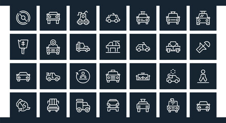 Transportation icons set on dark background