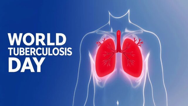 World tuberculosis day awareness medical animation showing human lungs glowing red indicating infection or disease dynamic footage