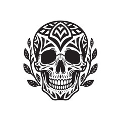 Obraz premium Intricate Ornate Sugar Skull Graphic with Laurel Wreath Frame Black and White. 