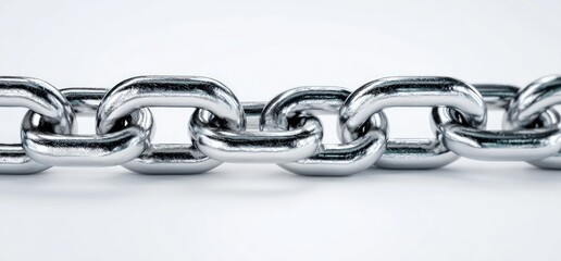 Obraz premium Close-up of shiny silver chain links against a clean white background