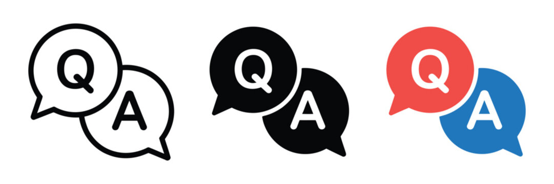 Q and A icon, questions and answers symbol with speech bubbles, vector illustration
