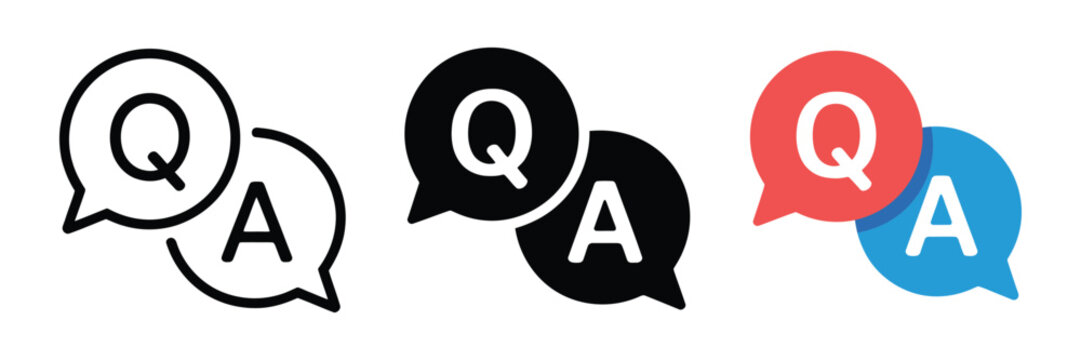 Q and A icon, questions and answers symbol with speech bubbles, vector illustration