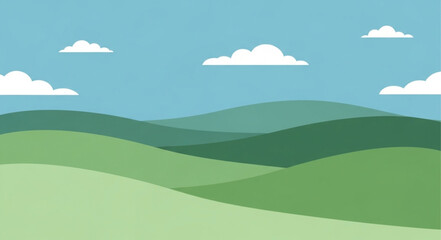Fototapeta premium Serene Rolling Hills Landscape with Green Fields and Sky.