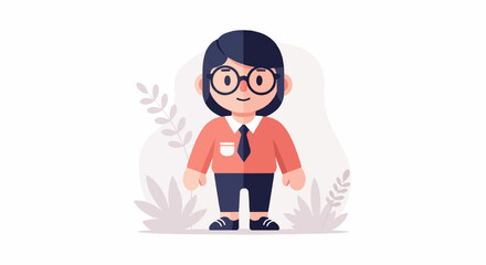 Fototapeta premium A stylized character with glasses, wearing a shirt and tie, stands amidst subtle plant motifs