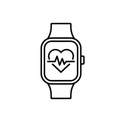 Line art illustration of a smartwatch displaying a heart rate monitor