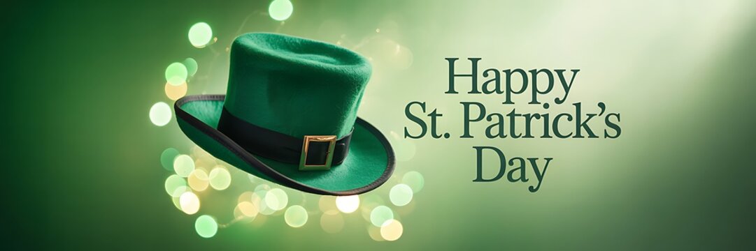 Festive Green Leprechaun Hat with Gold Buckle for Happy Saint Patricks Day Celebration