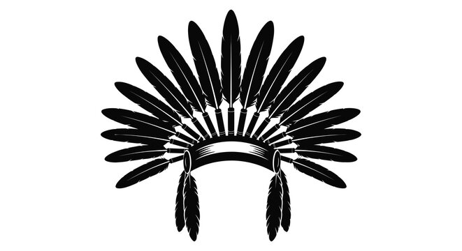 A striking black silhouette of a traditional native american feathered war bonnet headdress high quality professional