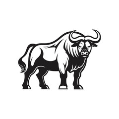 Fototapeta premium Strong bull standing steadily showing impressive large horns and thick body in solid form