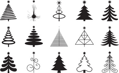 Fototapeta premium Various stylized black and white Christmas tree with stars on festive holiday