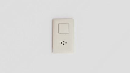 Modern Swiss Type J wall plug socket and light switch panel. Elegant white electrical outlet for Switzerland home interior, professional hardware isolated on white background.
