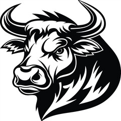 Obraz premium Imposing angry bull charges forward in a bold monochrome illustration against white