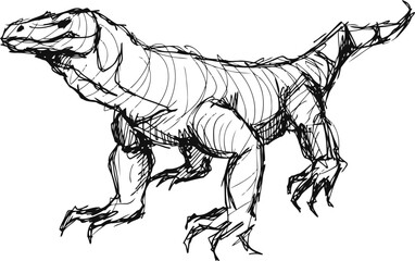Sketch of a fierce lizard standing on four legs with detailed claws and textured skin
