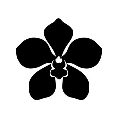 Elegant Black Orchid Flower Silhouette Against a White Background, Floral Illustration