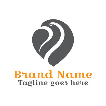 Love shape bird logo. Fully Vector EPS file. CMYK color mode. Editable color. Easy to download.