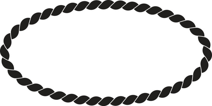 Horizontal oval ellipse shape black rope frame border isolated on white background nautical sailor vector illustration