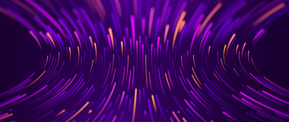 Fototapeta na wymiar Purple Holographic Data Flow in a Digital Network. AI-Driven Tech Visual with Fiber Optic Cables and High-Speed Light Streams. Design for Science, Tech, and Future-Oriented Content.