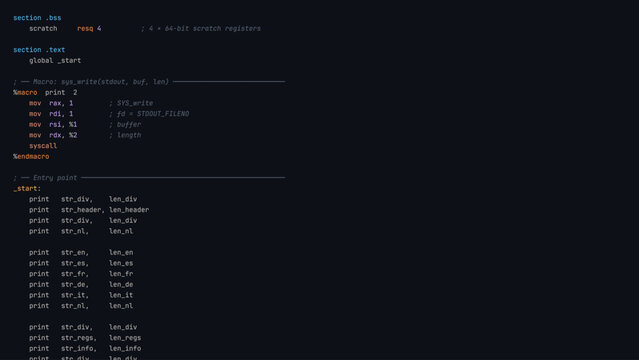 Modern Developer Programmer Screen with Assembler Programming Language Code with Color Syntax Highlighting. Vector Illustration.
