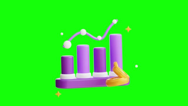 3D Financial Statistics and Stock Market Chart Icon on Green Screen