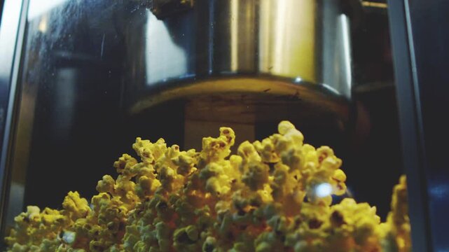Popcorn Popping in Commercial Kettle Machine in Slow Motion