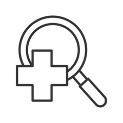Fototapeta premium Medical search icon in line design. search, medical, healthcare, magnifier, hospital, find, diagnosis on white background vector. medical editable stroke icon