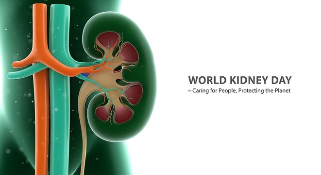 World kidney day awareness illustration with human kidney anatomy