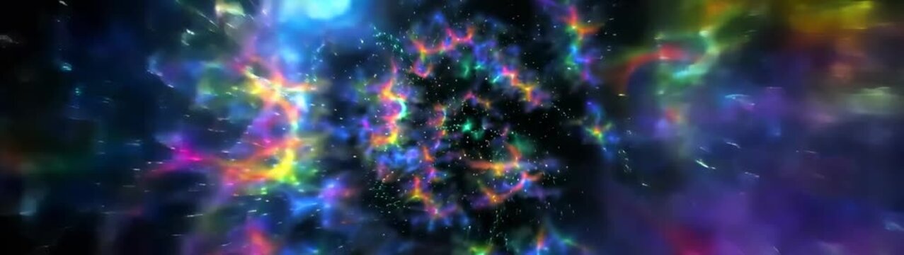 Colorful galaxy flying through space