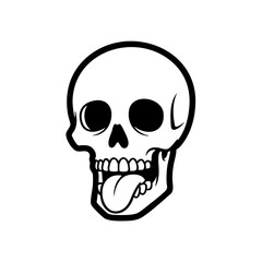 Obraz premium Simple black and white illustration of a human skull sticking out its tongue.