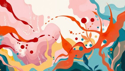 Fototapeta premium Abstract Flora: A vibrant and colorful abstract composition of organic shapes and floral elements.