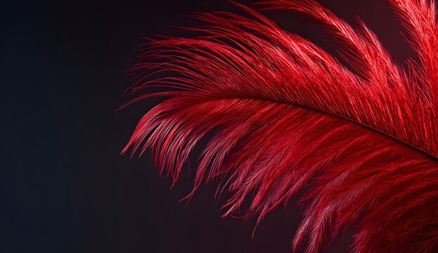 Striking red feathers on dark background showcasing delicate barbules and soft texture creating visually appealing pattern macro photography of elegant bird plumage art