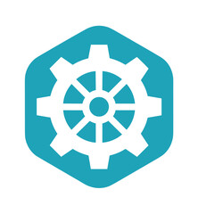 Obraz premium Gear cogwheel icon inside hexagon badge minimal flat vector illustration for settings engineering industry technology maintenance and system design