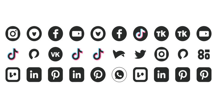 Assortment of Social Media Icons in Circular and Square Formats instagram facebook