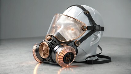 Futuristic Protective Mask on Concrete Surface