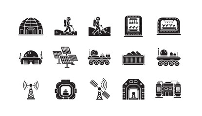 Modern space exploration and renewable energy technology icons © Vector Galaxy