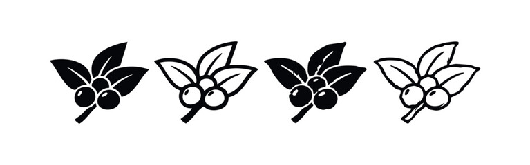 Natural Coffee Cherries and Leaves Icon Set - Coffee Plant Elements