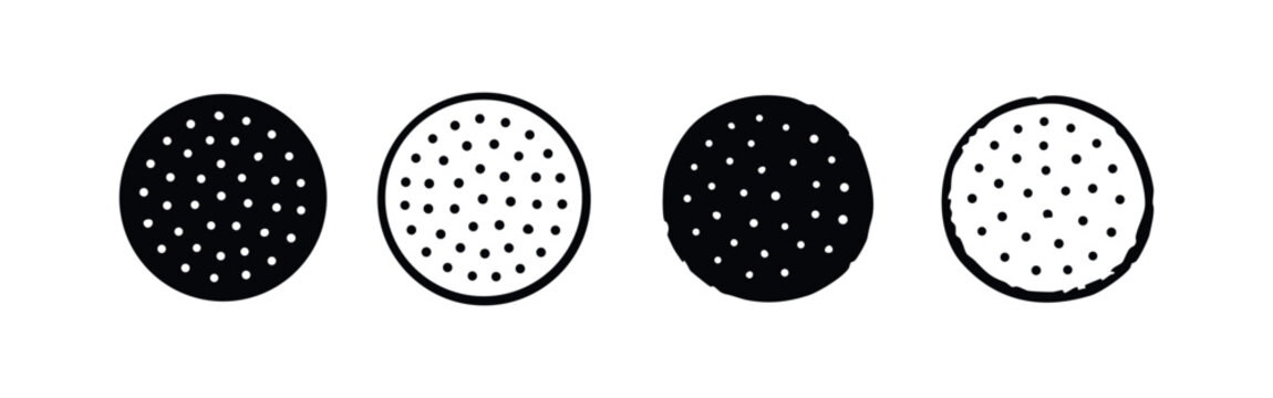 Perforated Circle Dot Pattern Icons. Speaker Grille or Sensor Element Symbols and Abstract Dotted Design Elements.