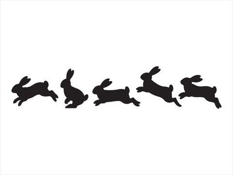 Running rabbit silhouette leaping pose vector, Running Rabbit Silhouette Sequence Bunny Motion Vector Illustration