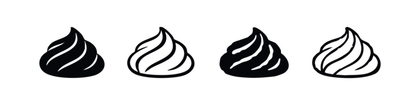 Abstract Whipped Cream Swirl Icons - Black and White Hand Drawn Meringue and Frosting Symbols