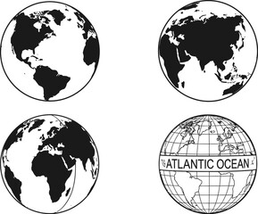 black and white illustrations of planet earth from space  atlantic ocean globe © Badhon