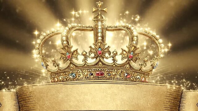 Elegant golden crown illustration with a blank banner, perfect for royal or luxury themes, on a dark background.