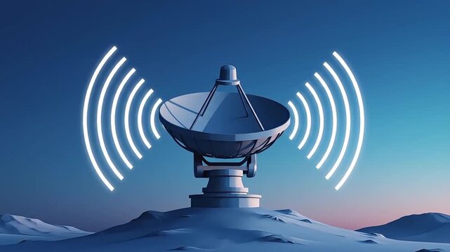 Satellite Dish Receiving Signals in Landscape.