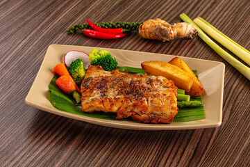 Gourmet asian Grilled crocodile steak