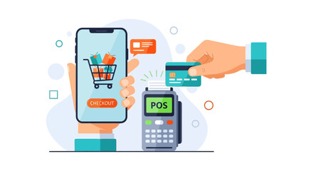 Mobile Online Shopping & E-commerce Payment with Credit Card at POS Terminal