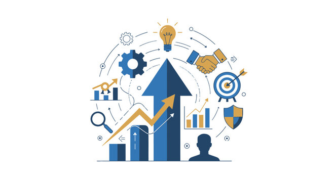 Business Growth Chart with Icons and Arrow.