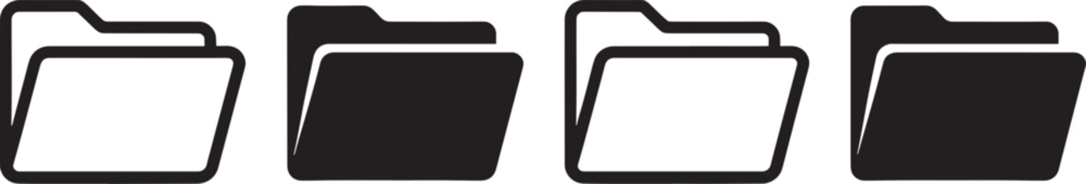 Four black file folder with tabs on white background organization office