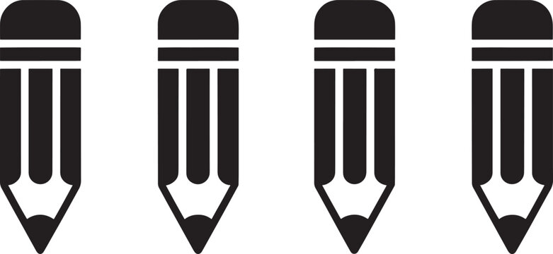 Four black pencils on white background stationery writing