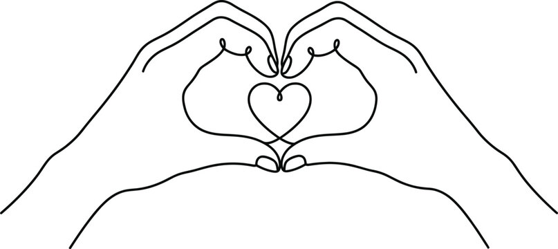 Minimalist line art depicts two hands forming a heart shape with connecting lines