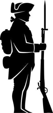 black silhouette of a soldier with a musket and a backpack